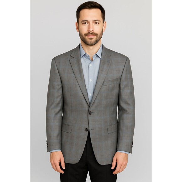 Lauren Ralph Lauren Sport Coat Mens 46R Gray Blue Plaid Wool Silk Executive Fit - Picture 3 of 12